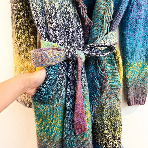 Greylin Rainbow Colorful Knit Fringe Bohemian Preppy Cardigan Tie Waist Cardigan - Picture 5 of 9